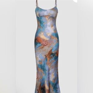 Micas Midi Abstract Dress with Cowl Neck